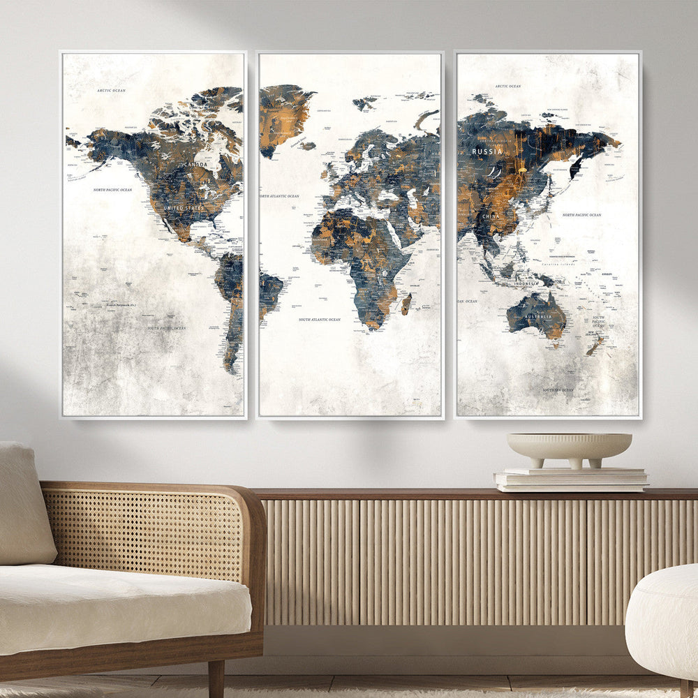 World Map Wall Art Canvas Print for Office Wall Decor