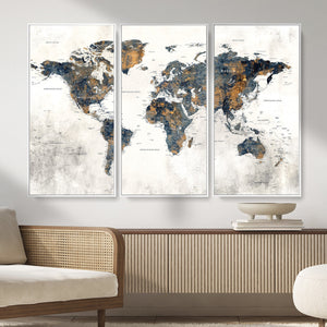 World Map Wall Art Canvas Print for Office Wall Decor