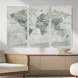 Neutral Vintage World Map Canvas Wall Art Print, Classic Map