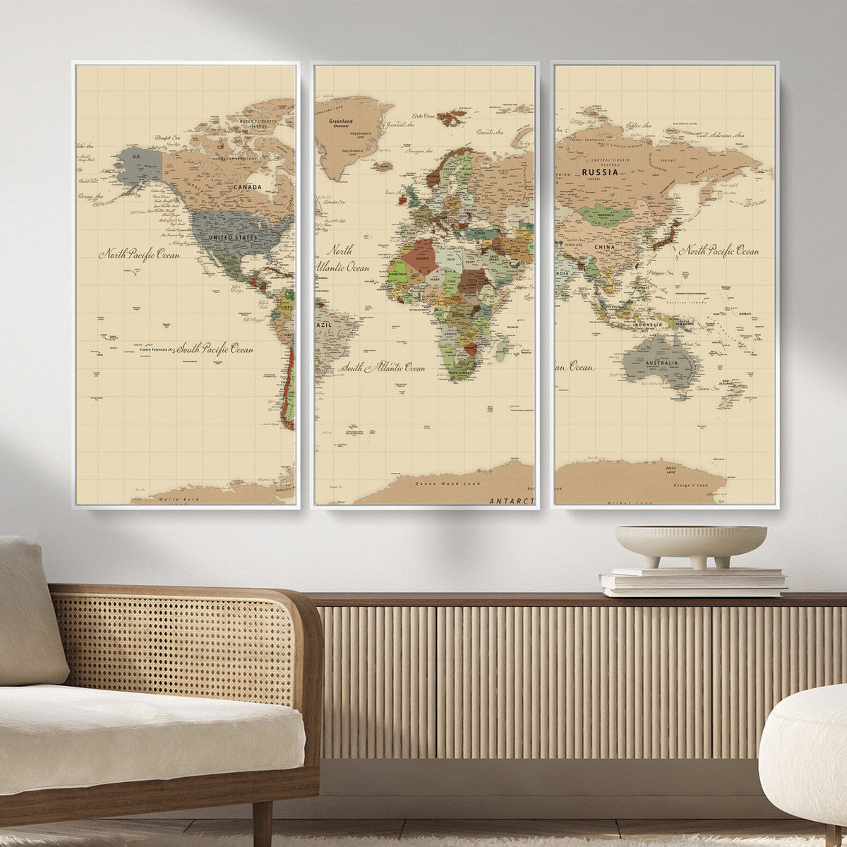Extra Large World Map Canvas Print – Detailed Map of the