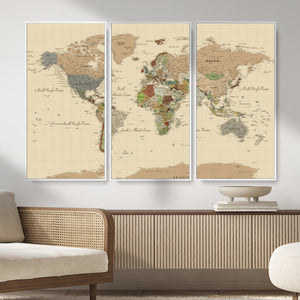 Extra Large World Map Canvas Print – Detailed Map of the