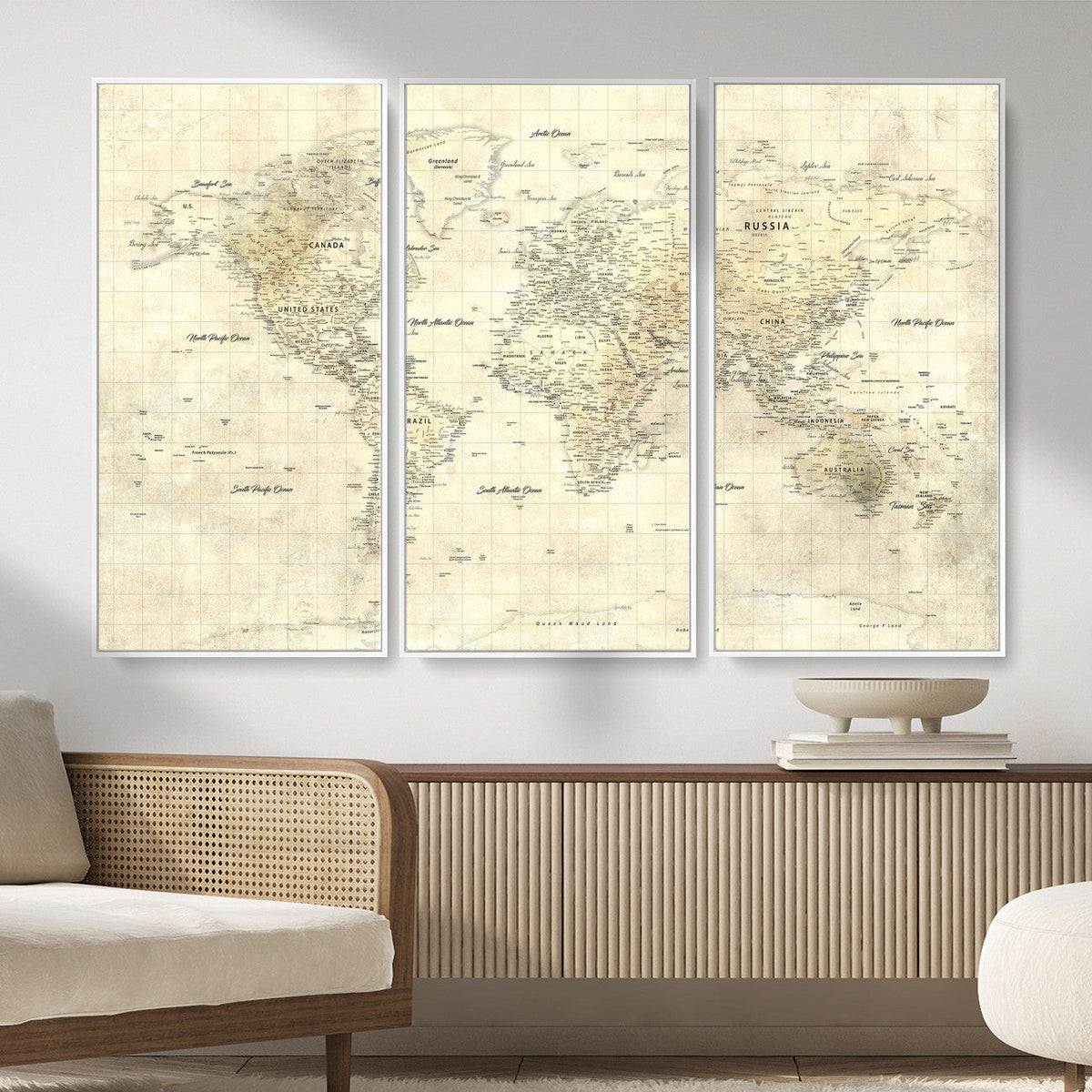 Colorful Watercolor World Map Canvas Wall Art – Framed
