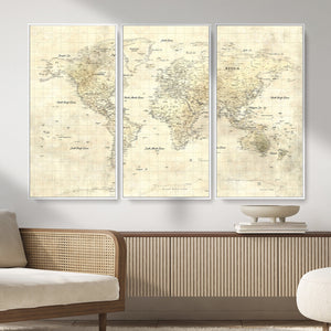 Colorful Watercolor World Map Canvas Wall Art – Framed