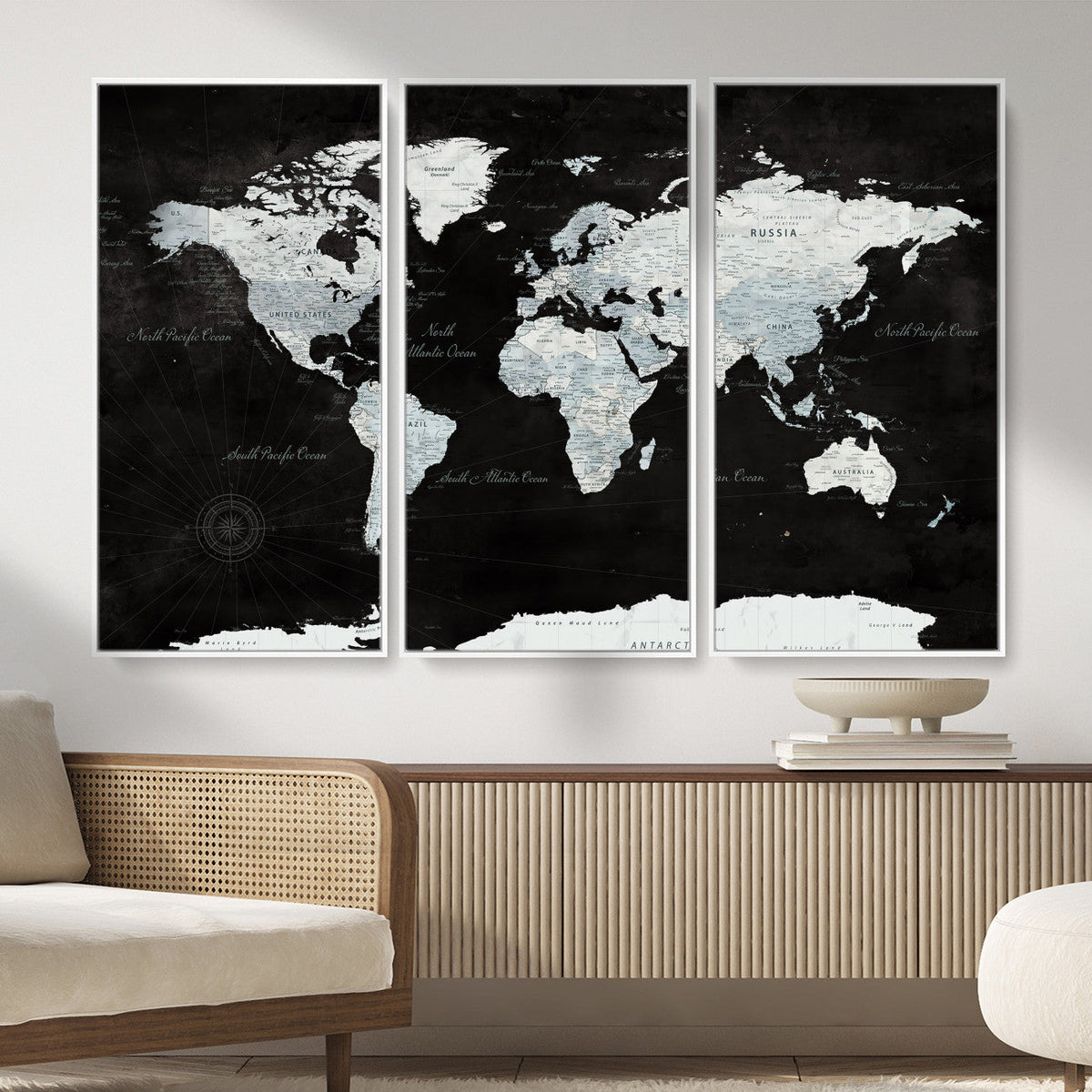 World Map Canvas Print – Framed Push Pin Wall Art, Color