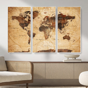 Modern Red and Gray World Map Canvas Print – Framed Wall Art
