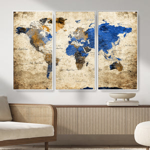World Map Canvas Print – Colorful Abstract Travel Map,
