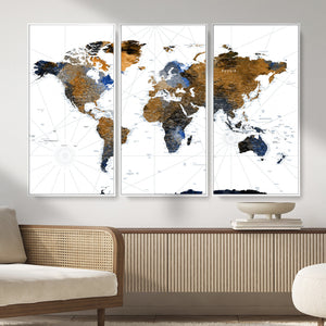 Colorful Watercolor World Map Canvas Wall Art – Framed