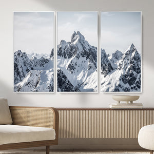 Snowy Mountain Range Canvas Print, Alpine Peaks Landscape