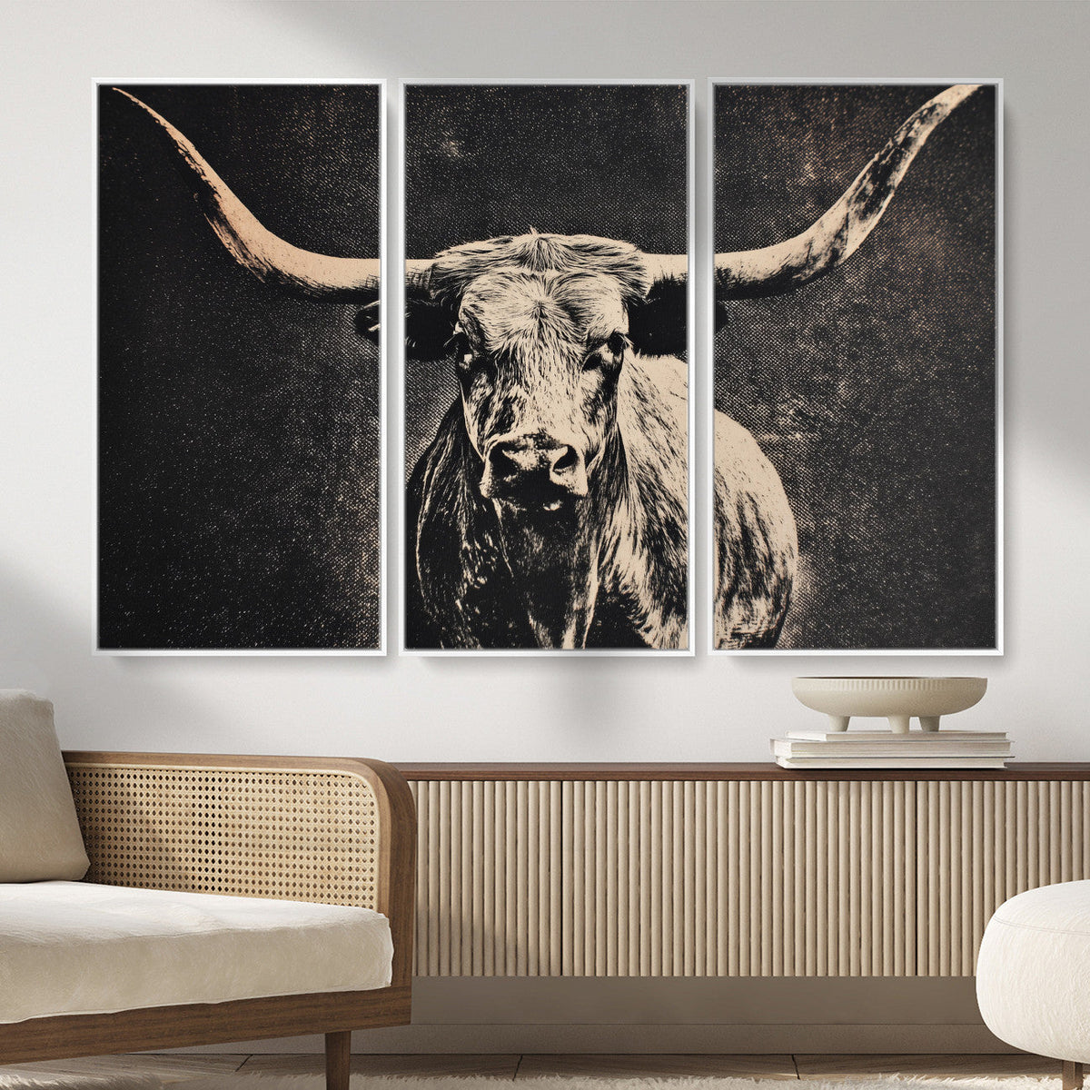 Vintage Texas Longhorn Bull Wall Art Canvas Print, Cow