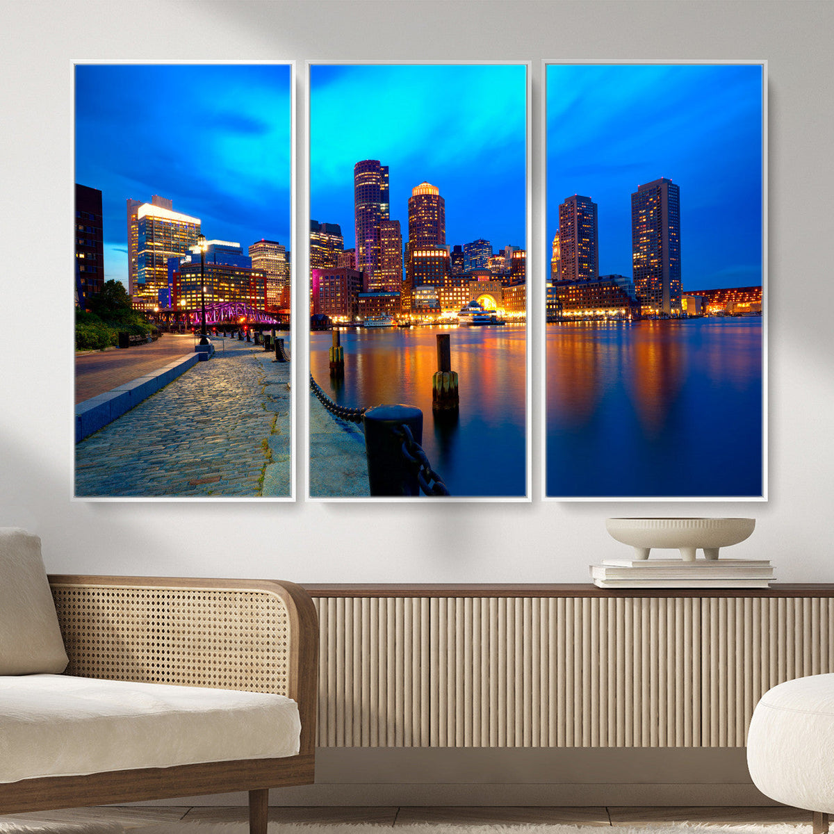 Boston Wall Art Canvas Print, Boston City Downtown Night