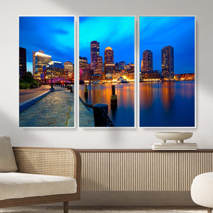 Boston Wall Art Canvas Print, Boston City Downtown Night