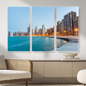 Chicago Wall Art Canvas Print, Chicago City Downtown Night