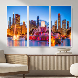 Chicago Wall Art Canvas Print, Chicago City Downtown Night