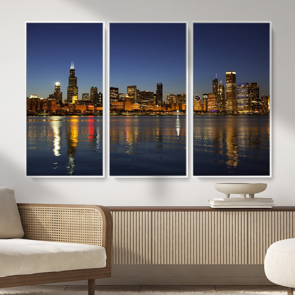 Chicago Wall Art Canvas Print - Chicago City Downtown Night