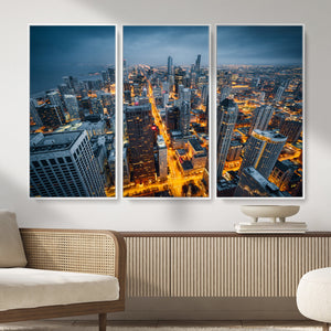 Chicago Wall Art Canvas Print - Chicago City Downtown Night