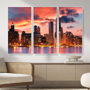 Chicago Wall Art Canvas Print - Chicago City Downtown Night