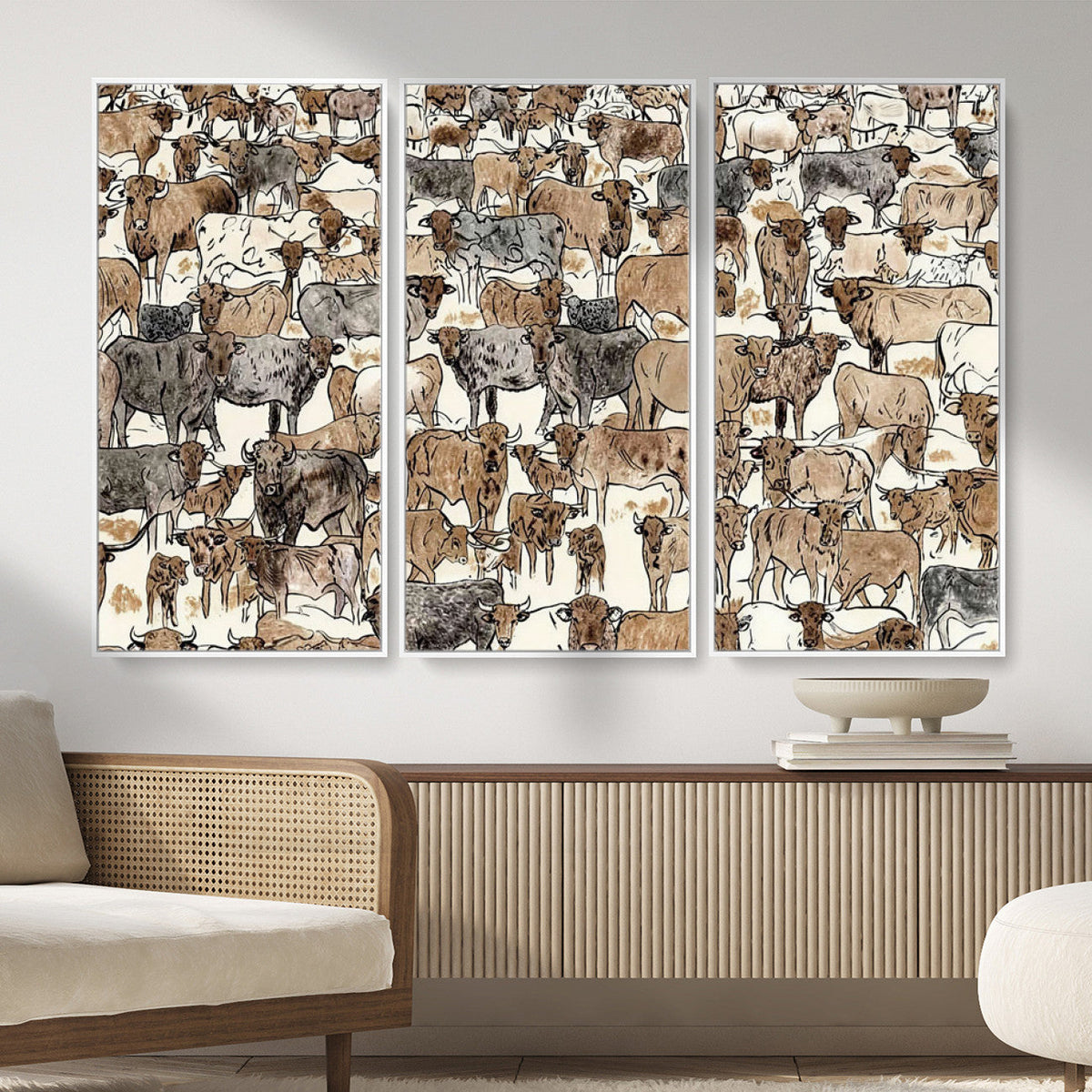 Abstract Longhorn Wall Art Canvas Print - Cow Animal Drawing