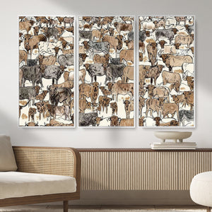 Abstract Longhorn Wall Art Canvas Print - Cow Animal Drawing