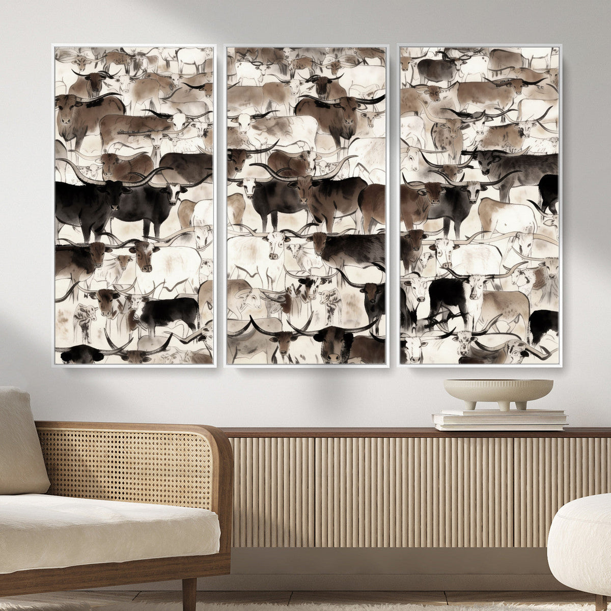 Abstract Texas Longhorn Print - Longhorn Herd Print for