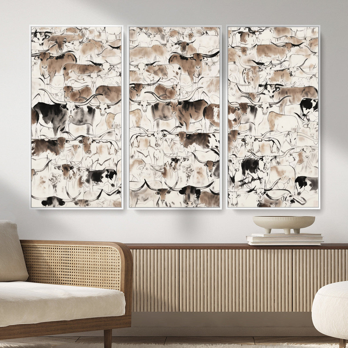 Abstract Texas Cow Canvas Print for Cabin and Western Home