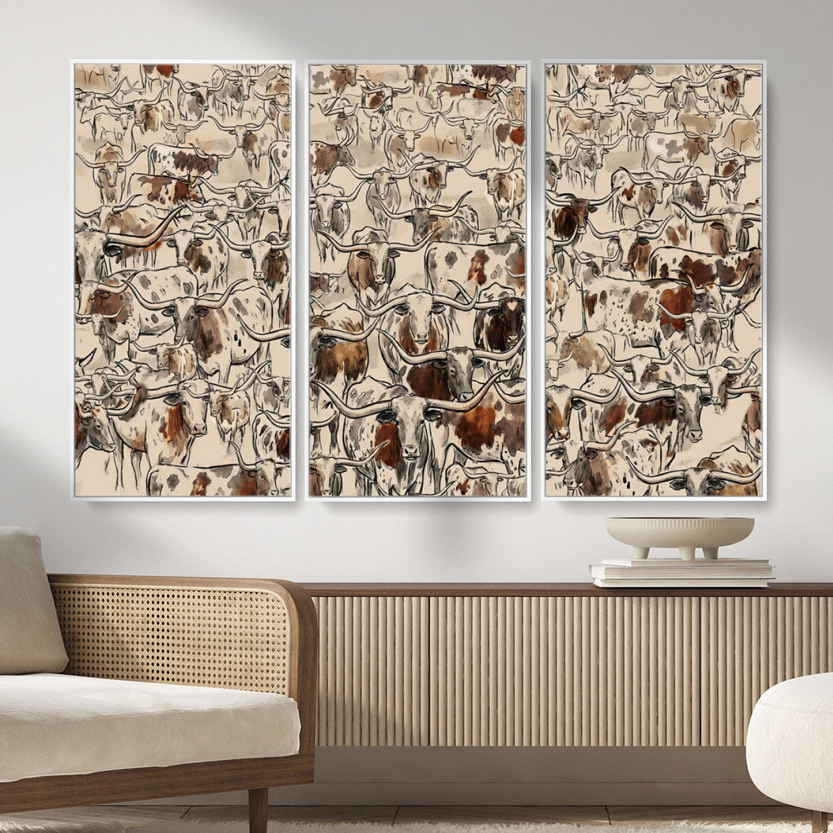 Abstract Longhorn Wall Art Canvas Print - Farm Animal