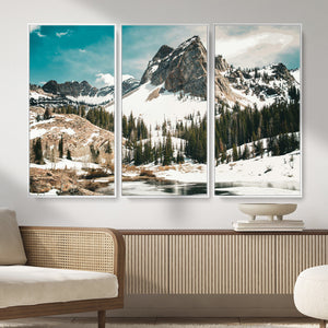 Snowy Mountain Wall Art Canvas Print, Alpine Pine Forest