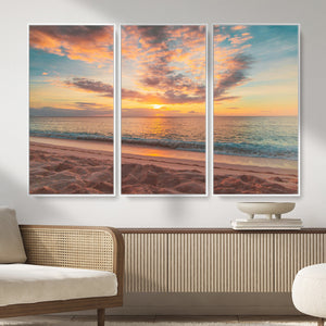 Sunset Beach Wall Art Canvas Print – Soft Coastal