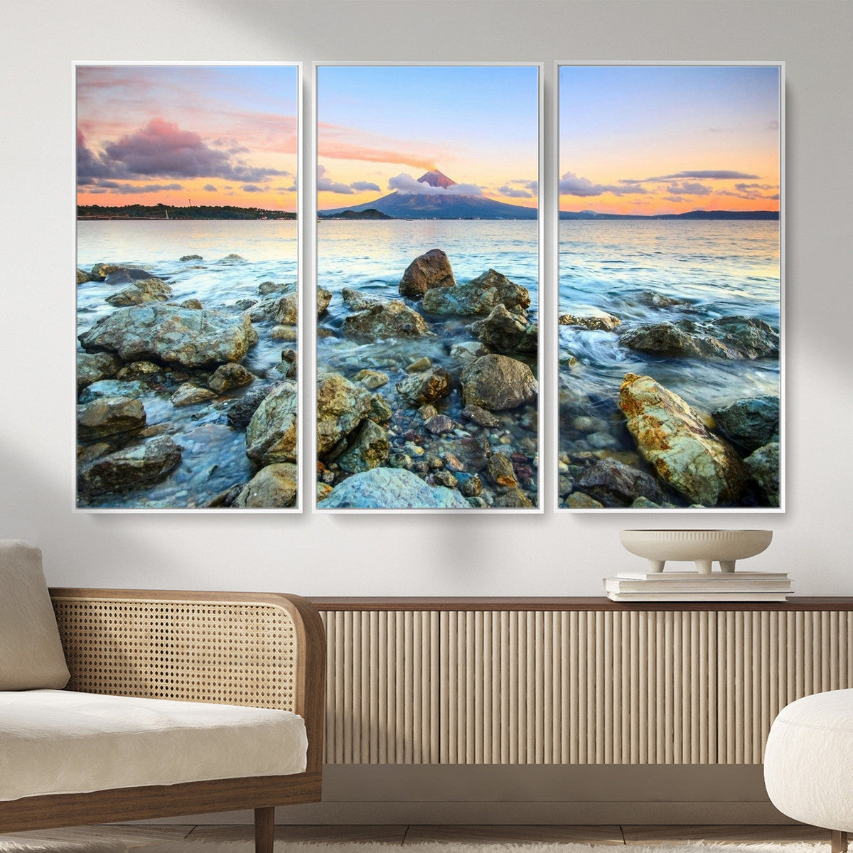 Mayon Volcano Seascape Wall Art Canvas Print, Tropical Ocean