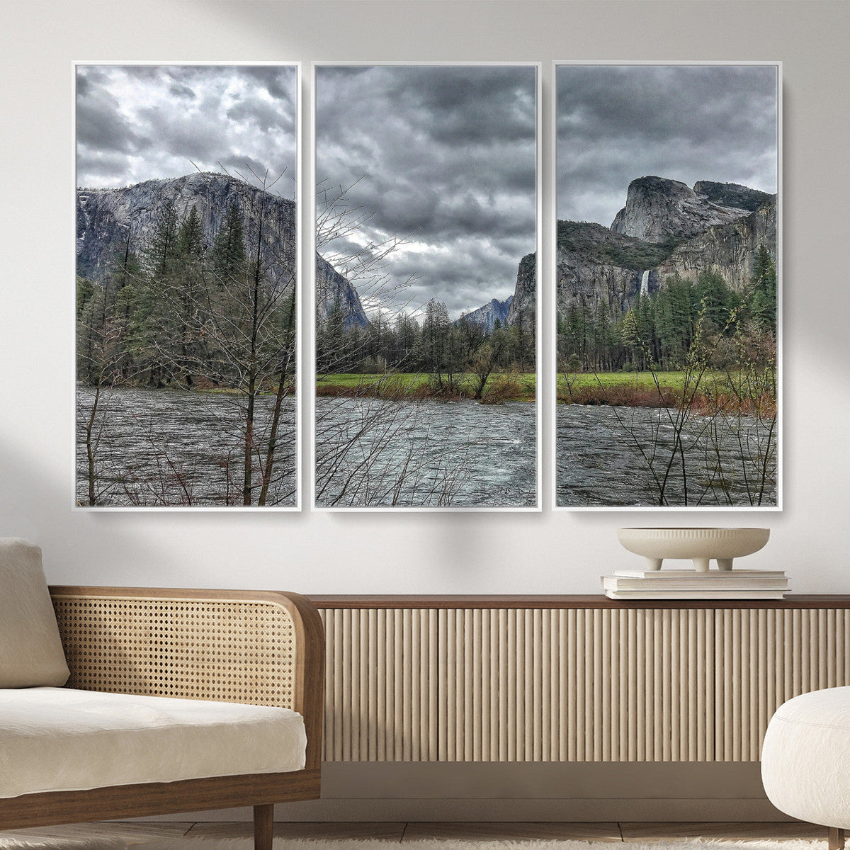 Yosemite Valley River Wall Art Canvas Print, Granite Cliffs