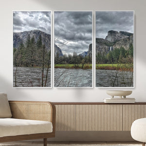 Yosemite Valley River Wall Art Canvas Print, Granite Cliffs