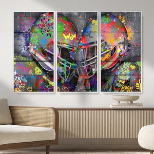 Graffiti Football Helmets Wall Art Canvas Print, Urban