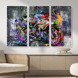 Graffiti Motorcycle Wall Art Canvas Print, Urban Street Art