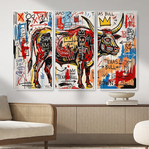 Texas Bull Wall Art Canvas Print, Abstract Graffiti Bull