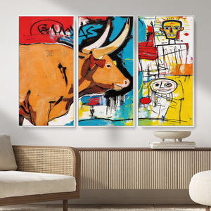 Basquiat Style Bull Graffiti Wall Art Canvas Print, Street