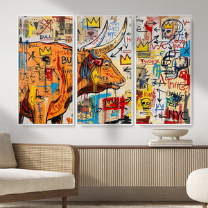 Basquiat Style Bull Graffiti Wall Art Canvas Print, Street