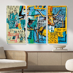 Basquiat Style Bird Bull Graffiti Wall Art Canvas Print,