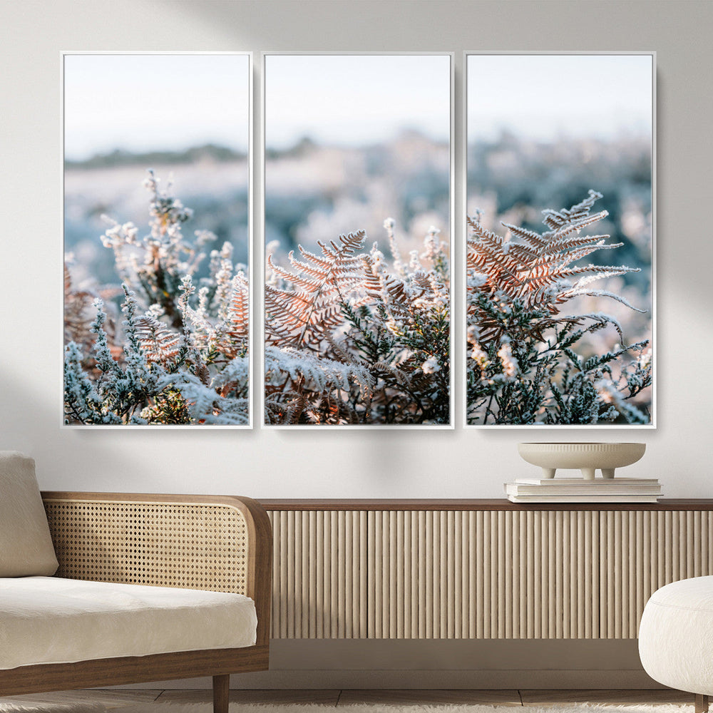 Frosted Fern Wall Art Canvas Print, Soft Winter Botanical