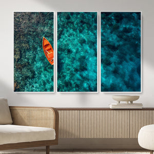 Turquoise Ocean Boat Wall Art Canvas Print