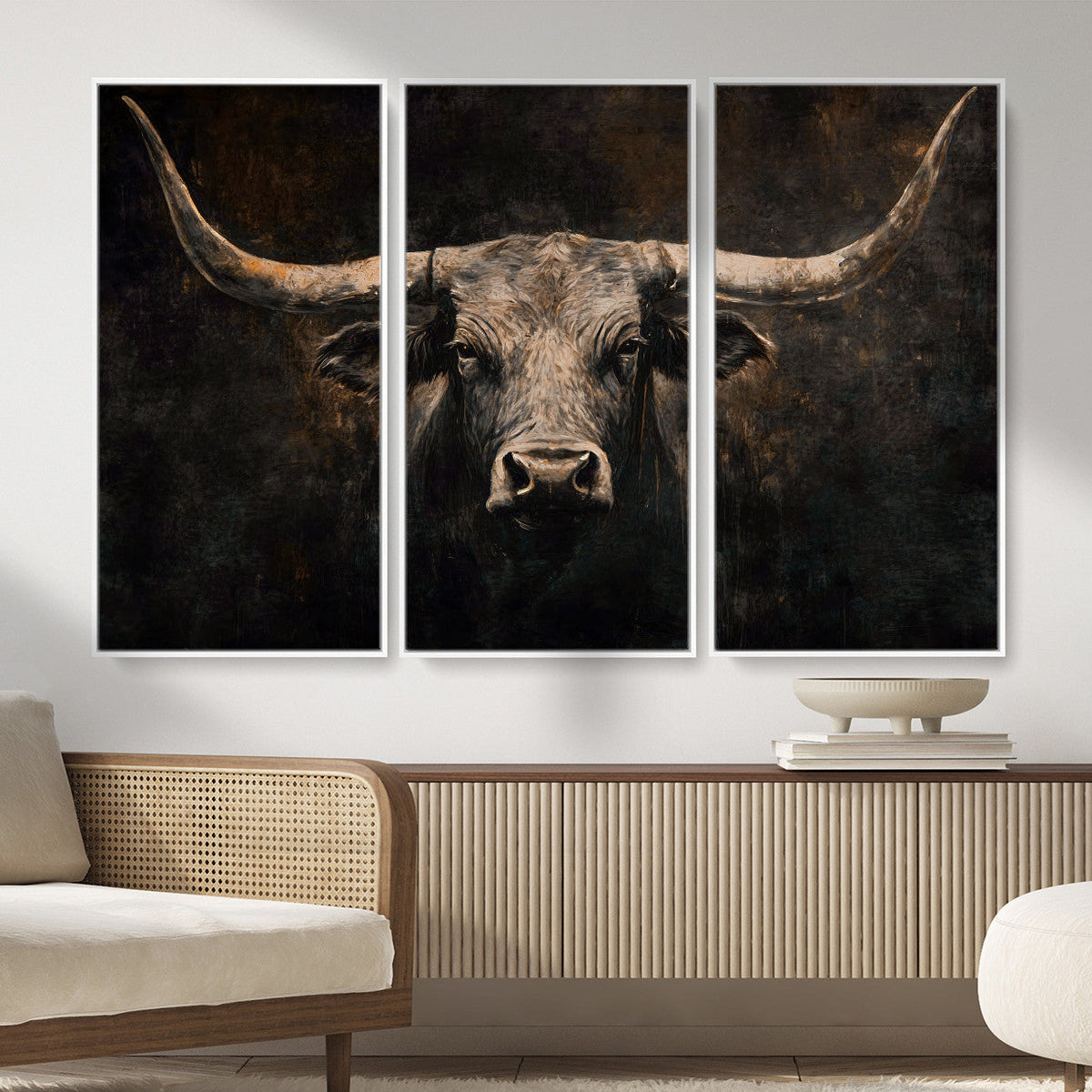 Vintage Longhorn Bull Wall Art Canvas Print – Rustic Western
