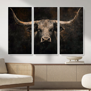 Vintage Longhorn Bull Wall Art Canvas Print – Rustic Western