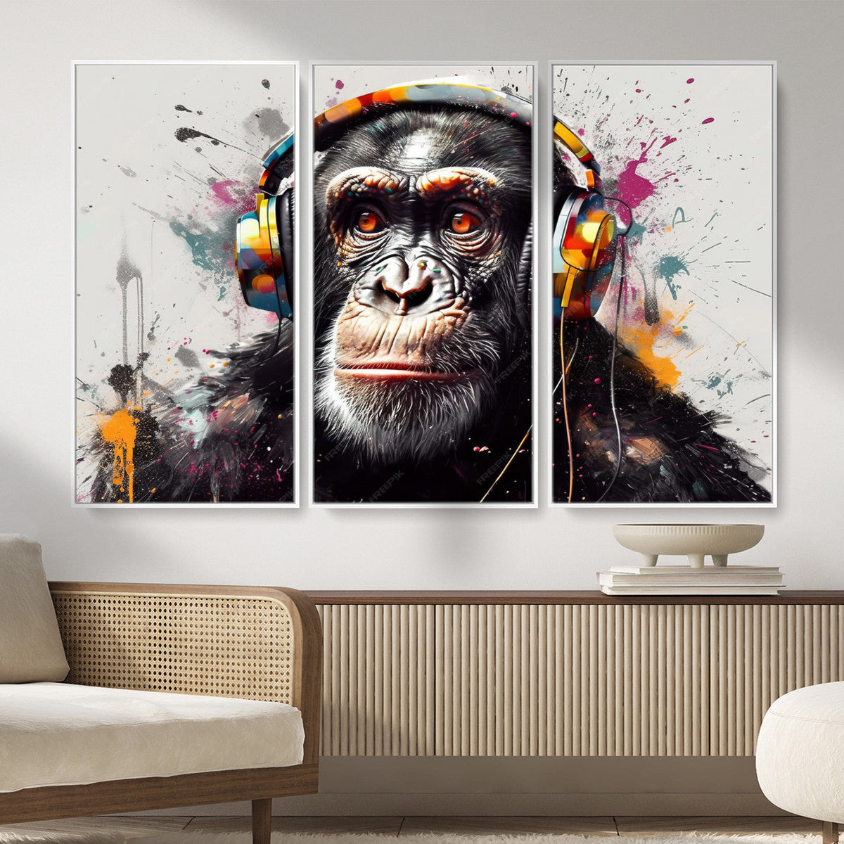 Dj Monkey Wall Art Canvas Print – Colorful Pop Art Banksy