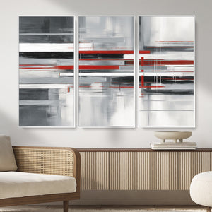 Gray Red Abstract Wall Art Canvas Print, Modern Abstract