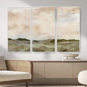 Muted Watercolor Hill Landscape Print — Beige Taupe Cloudy