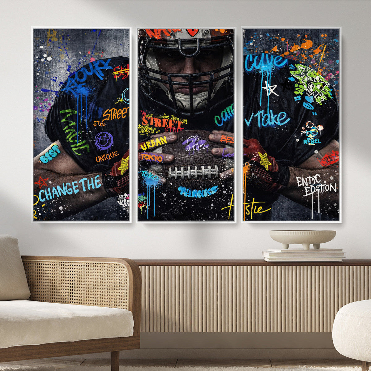 Graffiti American Football Player Street Art Wall Art Canvas