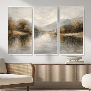 Neutral Abstract River Landscape Wall Art Canvas Print