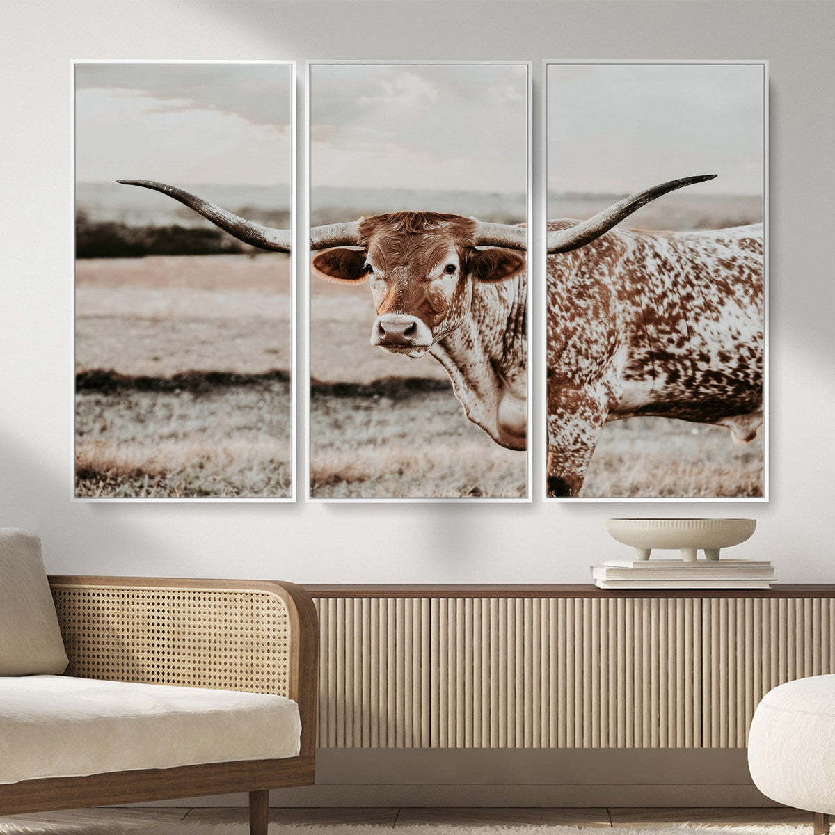 Texas Longhorn Bull Rustic Wall Art Canvas Print