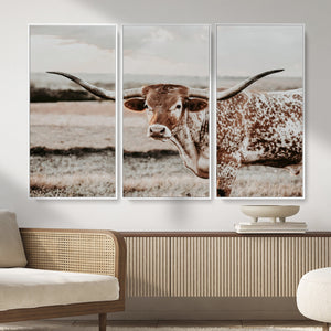 Texas Longhorn Bull Rustic Wall Art Canvas Print