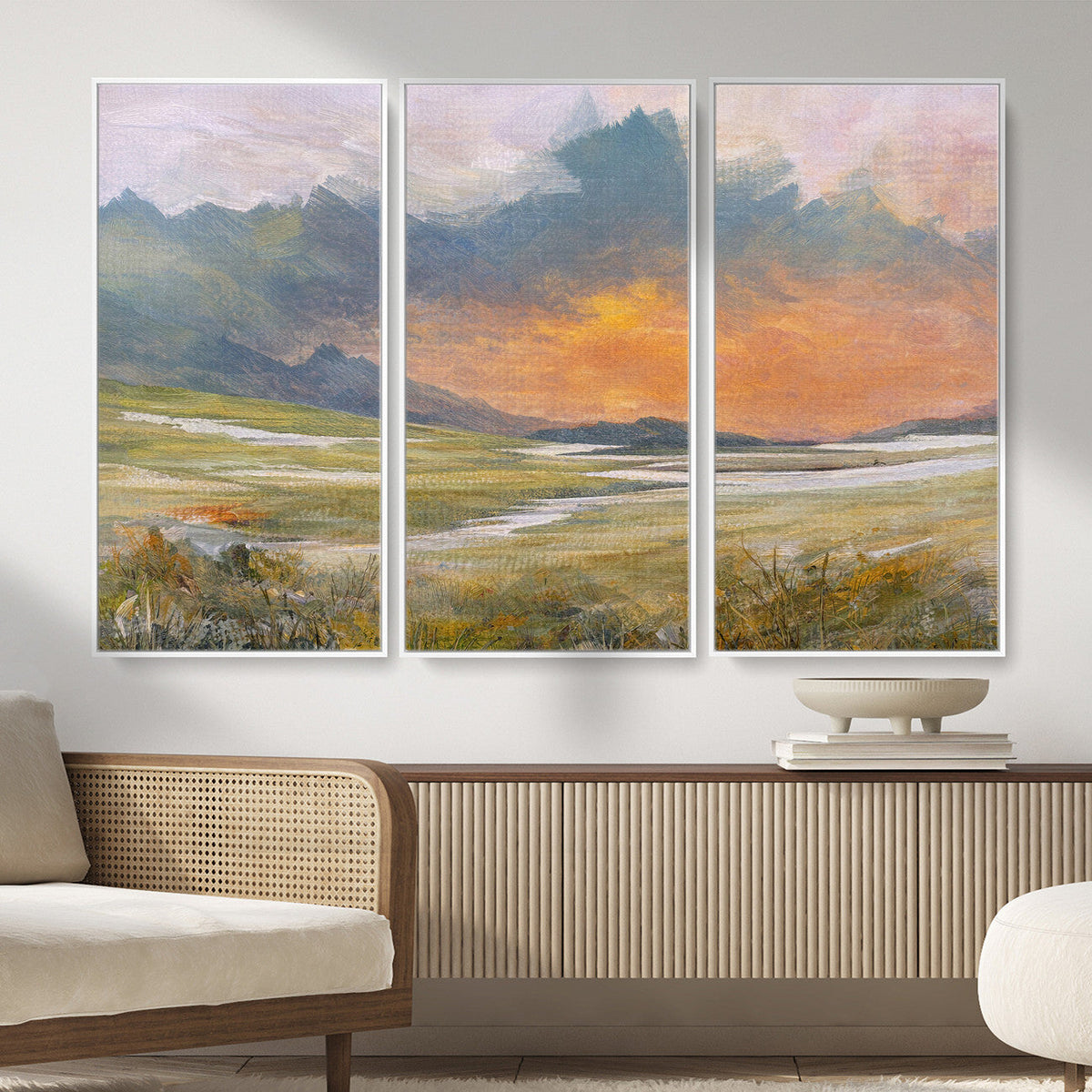 Mountain Sunset Wall Art Canvas Print Vintage Landscape