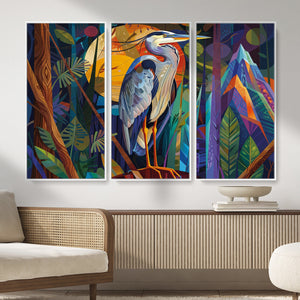 Colorful Heron Wall Art Canvas Print Tropical Bird Abstract