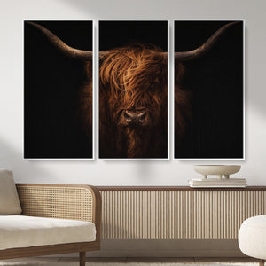 Highland Cow Wall Art Canvas Print – Moody Dark Rustic